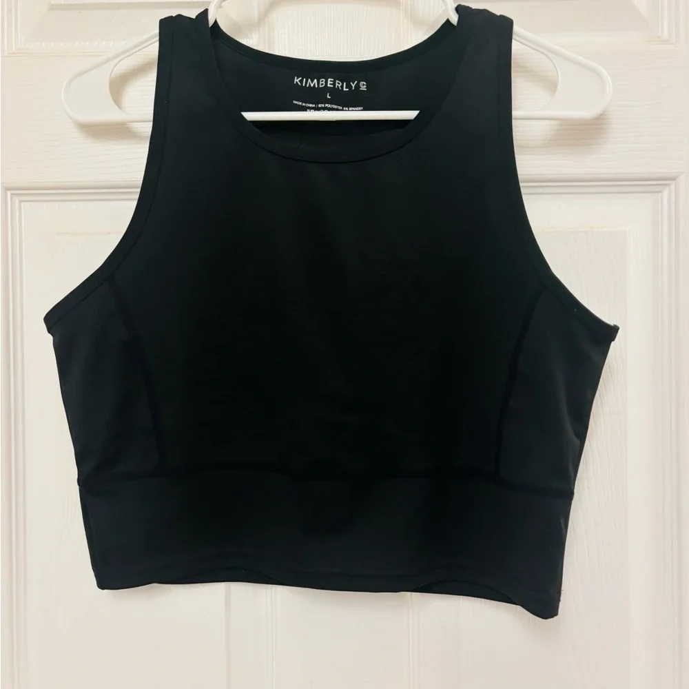 Kimberly C Black Sleeveless Mesh Back Crop Top Tank Top